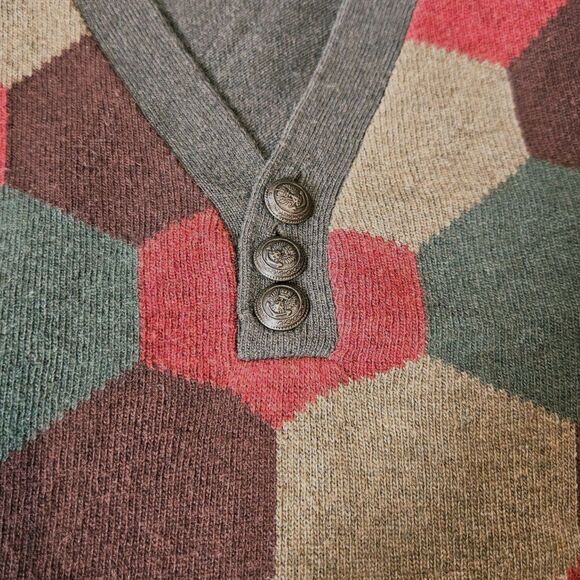 Dolce & Gabbana Vintage Olive Green Geometric Wool Pullover Sweater, Size L/XL - Picture 5 of 12